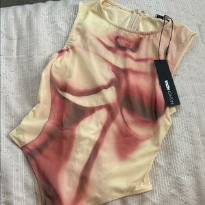 Fashion Nova Women's Red and Yellow Bodysuit